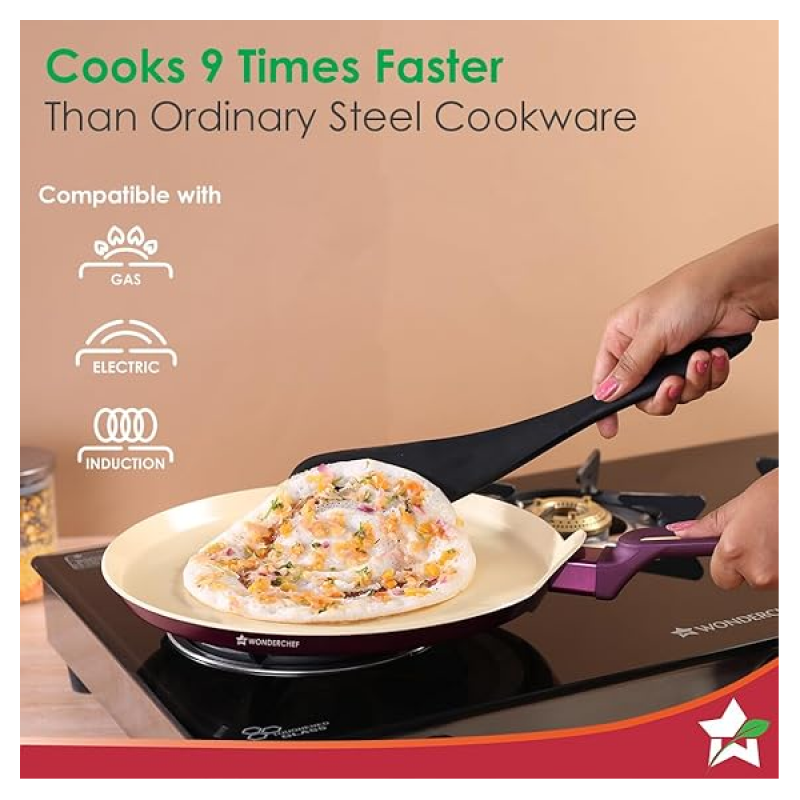 Wonderchef Bellagio Dosa Tawa | 28 cm | Non-Stick Ceramic Coating | Non-Toxic | Pure Aluminium | Purple Wonderchef Bellagio Dosa Tawa | 28 cm | Non-Stick Ceramic Coating | Non-Toxic | Pure Aluminium | Purple