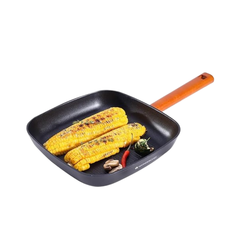 Wonderchef Caesar Forged Virgin Aluminium Grill Pan | 24cm | Greblon C3 | Non-stick Coating | PFOA Free German Beechwood Handles | Black