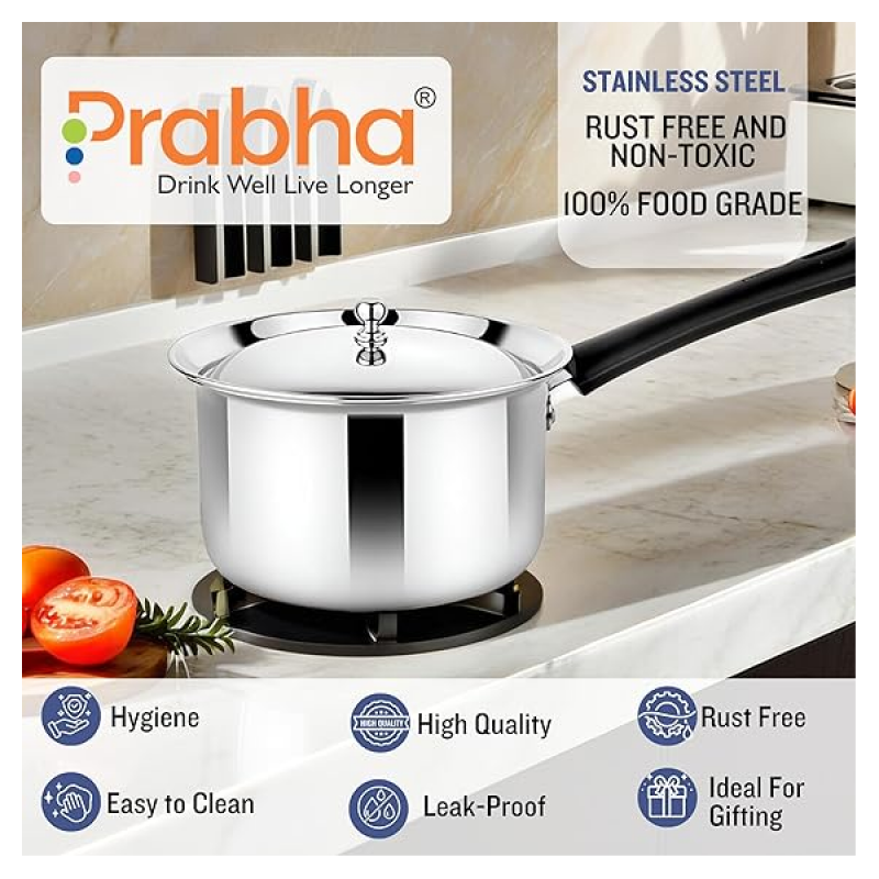 Prabha Stainless Steel Virgo Sauce Pan with lid | 16 cm Prabha Stainless Steel Virgo Sauce Pan with lid | 16 cm
