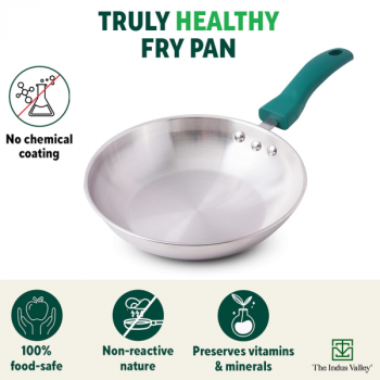 The Indus Valley Stainless Steel Capsule Fry pan |1.5Ltr | Green Bakelite Handle | 22 CM The Indus Valley Stainless Steel Capsule Fry pan |1.5Ltr | Green Bakelite Handle | 22 CM
