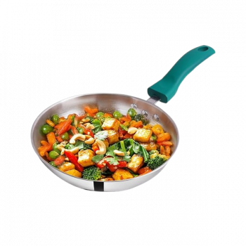 The Indus Valley Stainless Steel Capsule Fry pan |1.5Ltr | Green Bakelite Handle | 22 CM