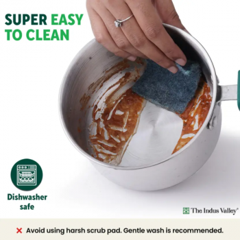 The Indus Valley Stainless Steel Bottom Saucepan | 14 cm | Green Bakelite The Indus Valley Stainless Steel Bottom Saucepan | 14 cm | Green Bakelite