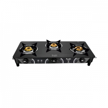 Preethi Zeal glass top 3 burner gas stove | Manual Ignition | Black | GTS124