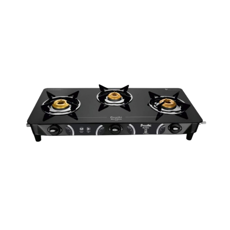 Preethi Zeal glass top 3 burner gas stove | Manual Ignition | Black | GTS124 Preethi Zeal glass top 3 burner gas stove | Manual Ignition | Black | GTS124