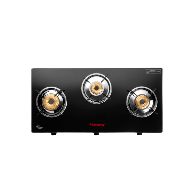 Butterfly Radiant Glass Top Gas Stove | 3 Burner | Black Butterfly Radiant Glass Top Gas Stove | 3 Burner | Black