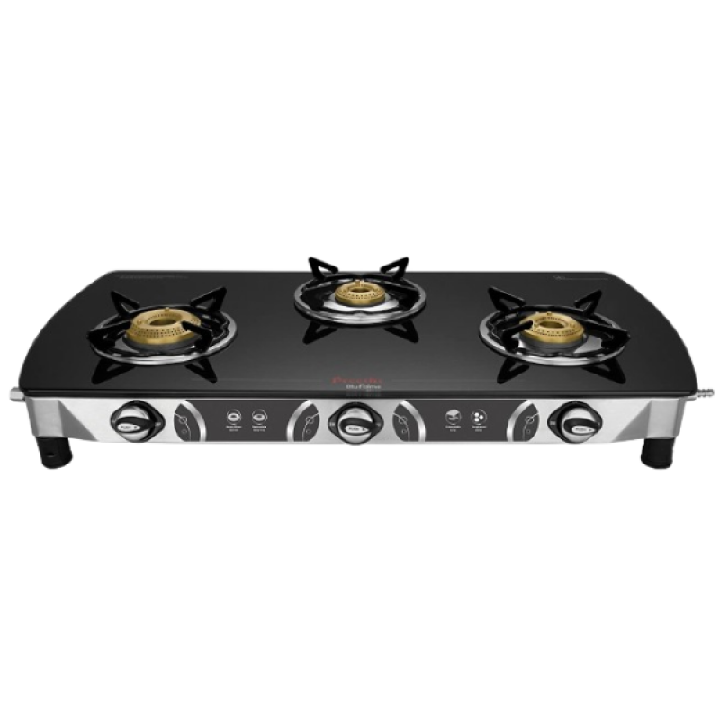 Preethi Blu Flame Blaze Glass Top Manual Gas Stove | 3 Burner Preethi Blu Flame Blaze Glass Top Manual Gas Stove | 3 Burner