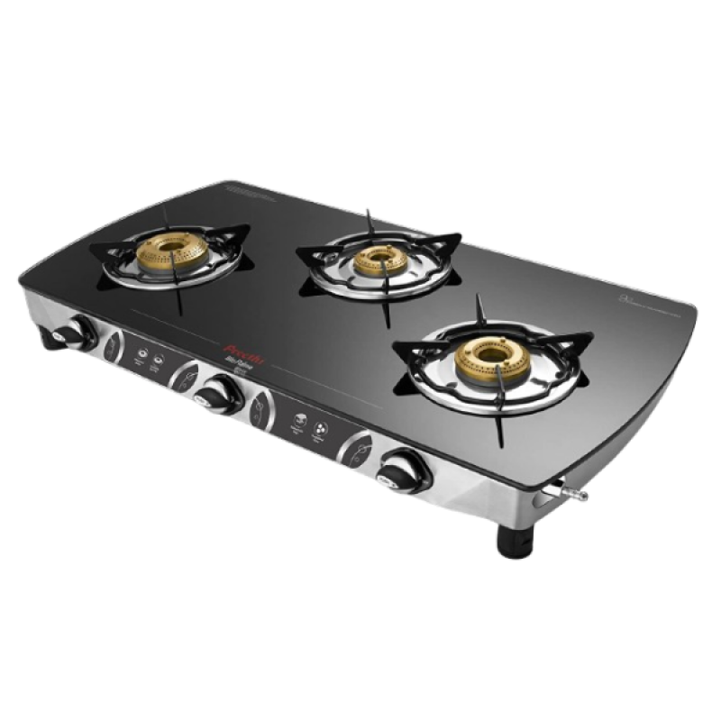 Preethi Blu Flame Blaze Glass Top Manual Gas Stove | 3 Burner Preethi Blu Flame Blaze Glass Top Manual Gas Stove | 3 Burner