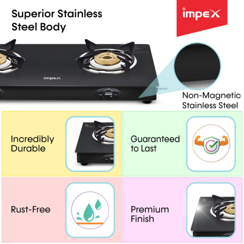Impex Specta 2B Neo Glass Top | 2 Burner | Black Premium Finish Gas Stove Impex Specta 2B Neo Glass Top | 2 Burner | Black Premium Finish Gas Stove