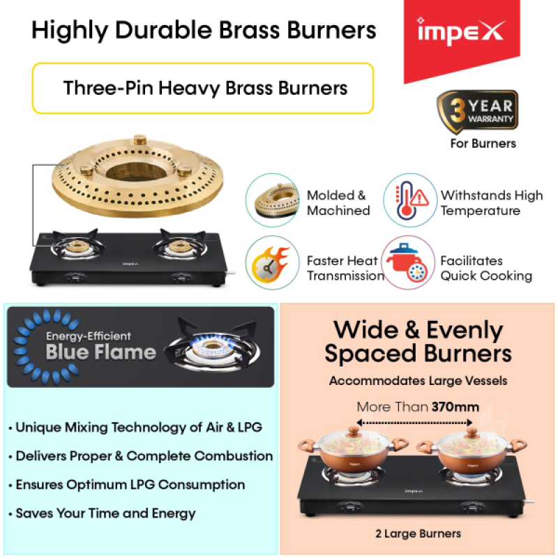 Impex Specta 2B Neo Glass Top | 2 Burner | Black Premium Finish Gas Stove Impex Specta 2B Neo Glass Top | 2 Burner | Black Premium Finish Gas Stove