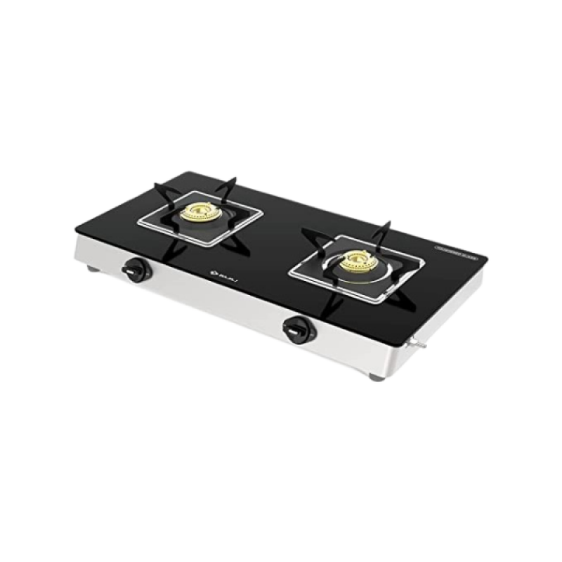 Bajaj Stainless Steel Glass Top Gas Stove | 2 Brass Burner | Black | 2BRGS7 Bajaj Stainless Steel Glass Top Gas Stove | 2 Brass Burner | Black | 2BRGS7