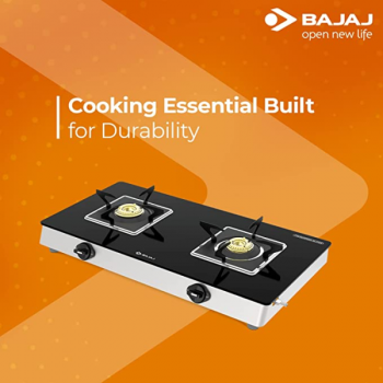 Bajaj Stainless Steel Glass Top Gas Stove | 2 Brass Burner | Black | 2BRGS7 Bajaj Stainless Steel Glass Top Gas Stove | 2 Brass Burner | Black | 2BRGS7