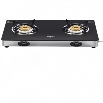 IMPEX ASPIRA 2B Glasstop Stainless Steel Manual Gas Stove | 2 Burner | Black