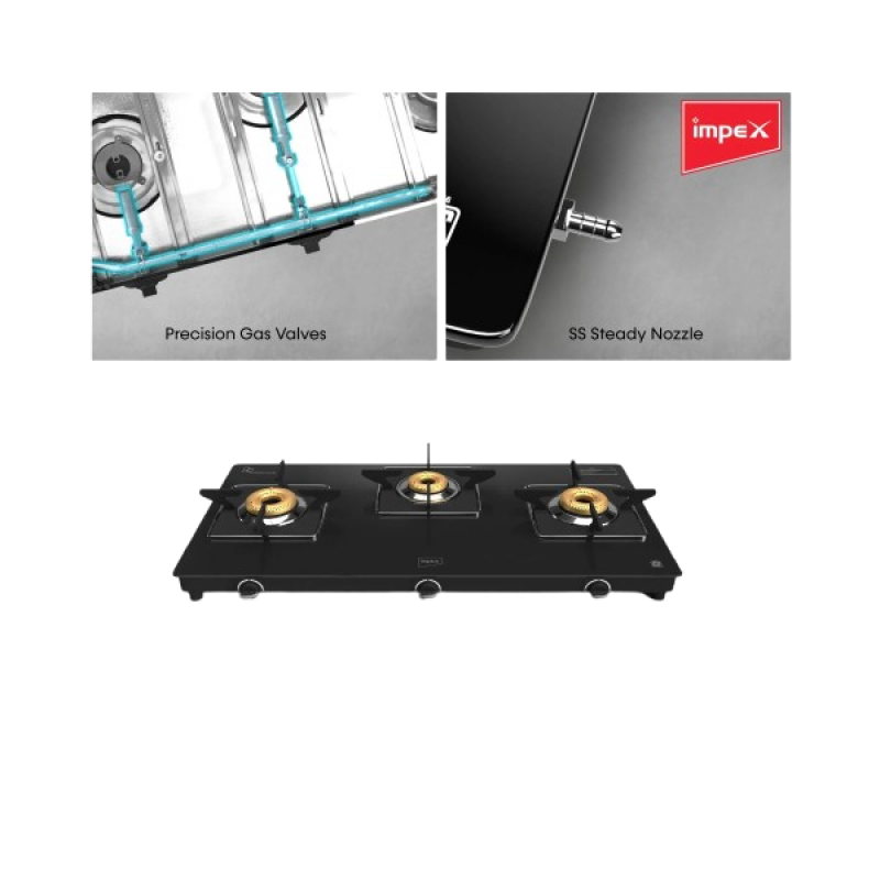 Impex Glasstop Glaze 3B Gas Stove | 3 Burner | Gas stove Impex Glasstop Glaze 3B Gas Stove | 3 Burner | Gas stove