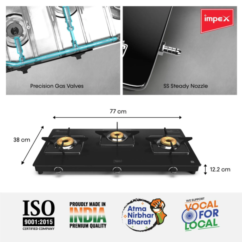Impex Glasstop Glaze 3B Gas Stove | 3 Burner | Gas stove Impex Glasstop Glaze 3B Gas Stove | 3 Burner | Gas stove