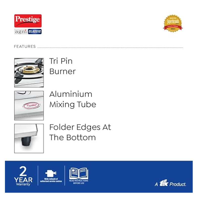 Prestige Agni Classic Manual Gas Stove | 2 Burners | Stainless Steel Prestige Agni Classic Manual Gas Stove | 2 Burners | Stainless Steel