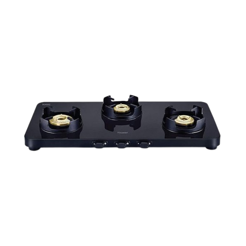 Prestige Gas Stove | EdgeSchott | Glass-Top | 3 Brass Burner | Ultra-Slim Body | Black Prestige Gas Stove | EdgeSchott | Glass-Top | 3 Brass Burner | Ultra-Slim Body | Black