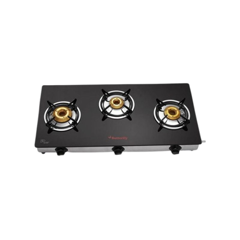 Butterfly Radiant Jumbo Glass Top Gas Stove | 3 Burner | Black