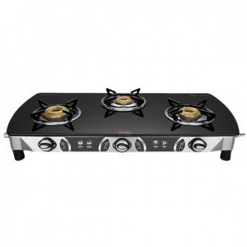 Preethi Blu Flame Blaze Glass top 3 Burner Gas Stove | Manual Ignition | Black | GTS 117