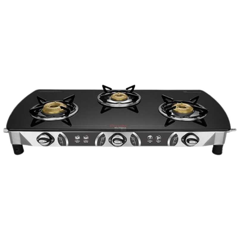 Preethi Blu Flame Blaze Glass top 3 Burner Gas Stove | Manual Ignition | Black | GTS 117