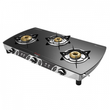 Preethi Blu Flame Blaze Glass top 3 Burner Gas Stove | Manual Ignition | Black | GTS 117 Preethi Blu Flame Blaze Glass top 3 Burner Gas Stove | Manual Ignition | Black | GTS 117