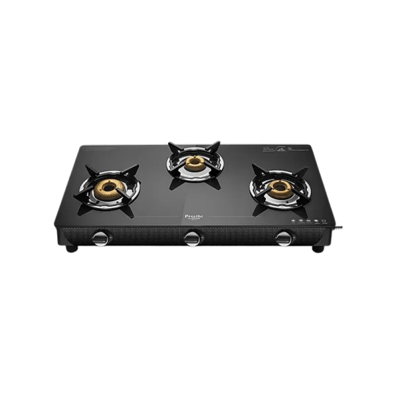 Preethi Valentino Carbon Glass Top Gas Stove | 3 Burner Preethi Valentino Carbon Glass Top Gas Stove | 3 Burner