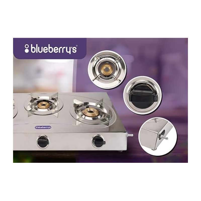 Blueberry's Blaze Full Stainless Steel Gas Stove | 3 Burner Blueberry's Blaze Full Stainless Steel Gas Stove | 3 Burner