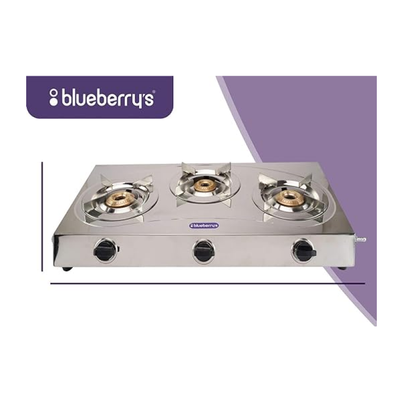 Blueberry's Blaze Full Stainless Steel Gas Stove | 3 Burner Blueberry's Blaze Full Stainless Steel Gas Stove | 3 Burner