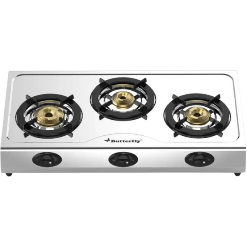 Butterfly BOLT Stainless Steel Manual Gas Stove | 3 Burner | Steel