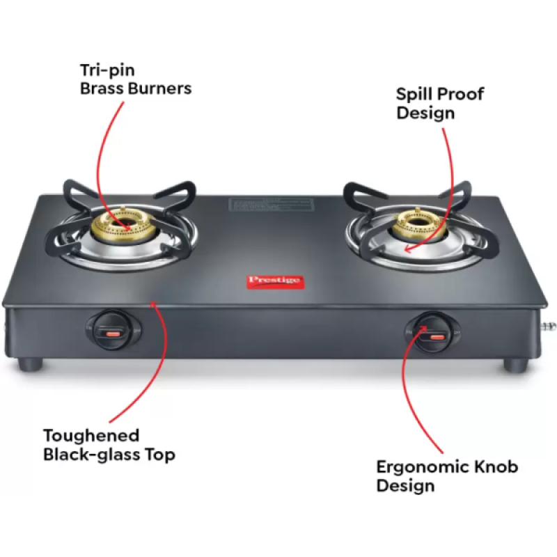 Prestige Magic Plus Glass Manual Gas Stove | 2 Burners | Black | GTMP 02 Prestige Magic Plus Glass Manual Gas Stove | 2 Burners | Black | GTMP 02