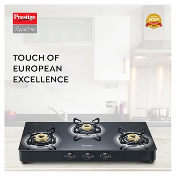 Prestige Royale Plus Toughened Black Glass Top Gas Stove | 3 Burners | 40513