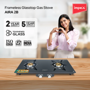 Impex AIRA 2B Frameless Glass top Gas Stove | 2 Burners