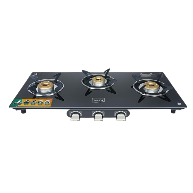Impex AIRA Frameless Glass top Gas Stove | Black | 3 Burner Impex AIRA Frameless Glass top Gas Stove | Black | 3 Burner