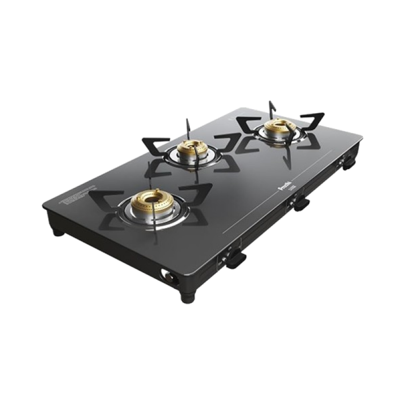 Preethi Luxe Glass Top Gas Stove | 3 Burner | With Driptray Less Infinity Design | Black Preethi Luxe Glass Top Gas Stove | 3 Burner | With Driptray Less Infinity Design | Black