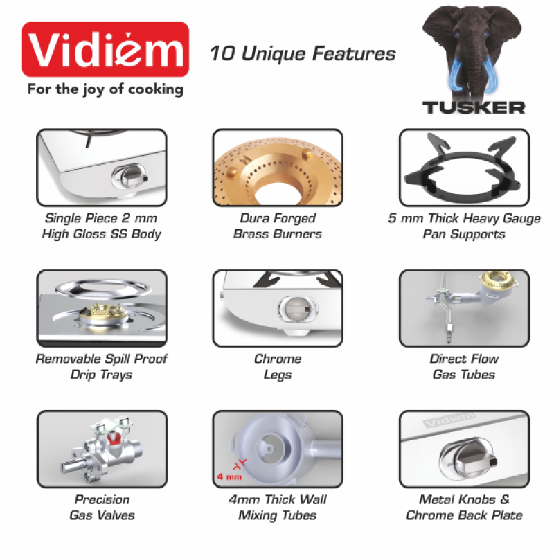 Vidiem Tusker Gas Stove | 3 Burner | Stainless Steel Manual | Silver Vidiem Tusker Gas Stove | 3 Burner | Stainless Steel Manual | Silver