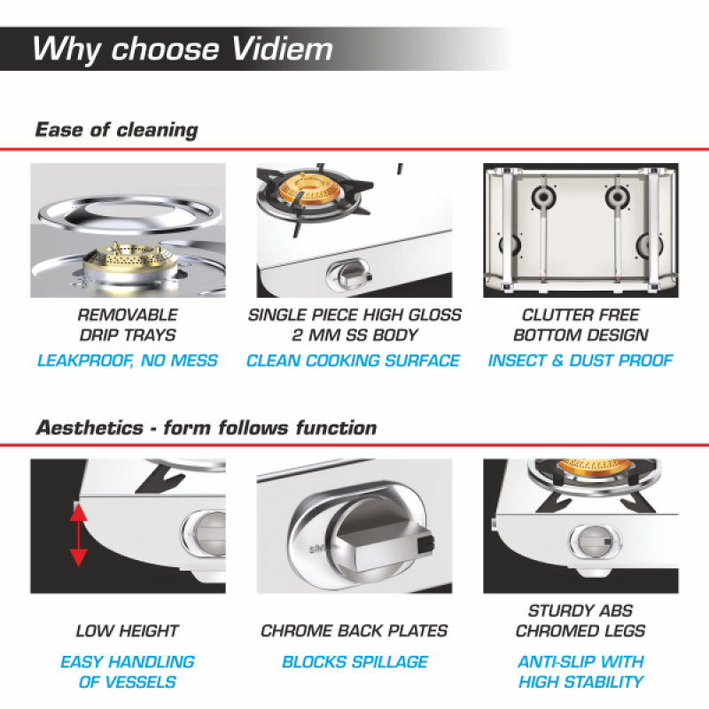Vidiem Tusker Gas Stove | 3 Burner | Stainless Steel Manual | Silver Vidiem Tusker Gas Stove | 3 Burner | Stainless Steel Manual | Silver