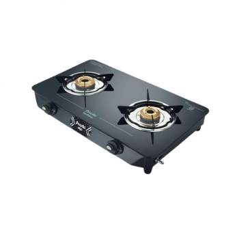 Preethi Alya 2.0 Glass Top Gas Stove | 2 Burner | Manual Ignition Bati Stand | Black