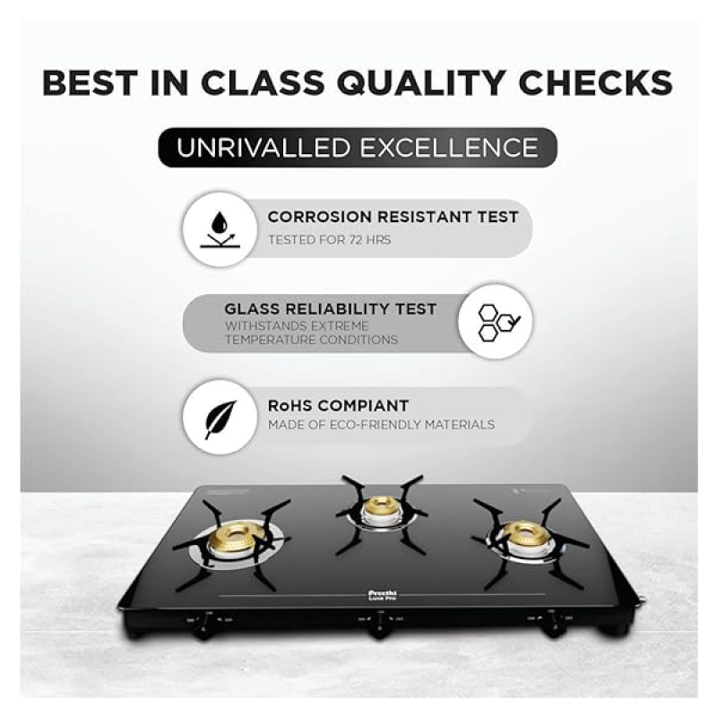 Preethi Luxe Pro Glass Top Gas Stove | 3 Burner | Black Preethi Luxe Pro Glass Top Gas Stove | 3 Burner | Black