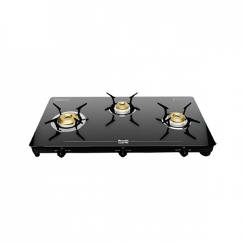 Preethi Luxe Pro Glass Top Gas Stove | 3 Burner | Black