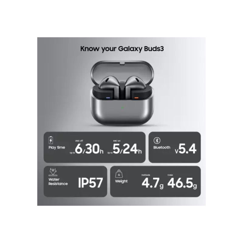 Samsung Galaxy Buds 3 | Bluetooth Headset | Silver | R530NZAAINU Samsung Galaxy Buds 3 | Bluetooth Headset | Silver | R530NZAAINU