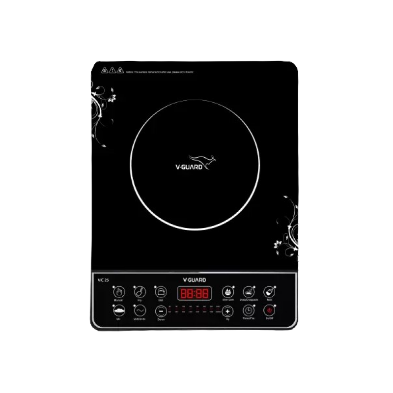 V-Guard VIC 25 Induction Cooktop | 2000 W | Electric Induction Stove with Preset Indian Menu | Temperature Control | Push button | Auto cutoff | Polished Glass V-Guard VIC 25 Induction Cooktop | 2000 W | Electric Induction Stove with Preset Indian Menu | Temperature Control | Push button | Auto cutoff | Polished Glass