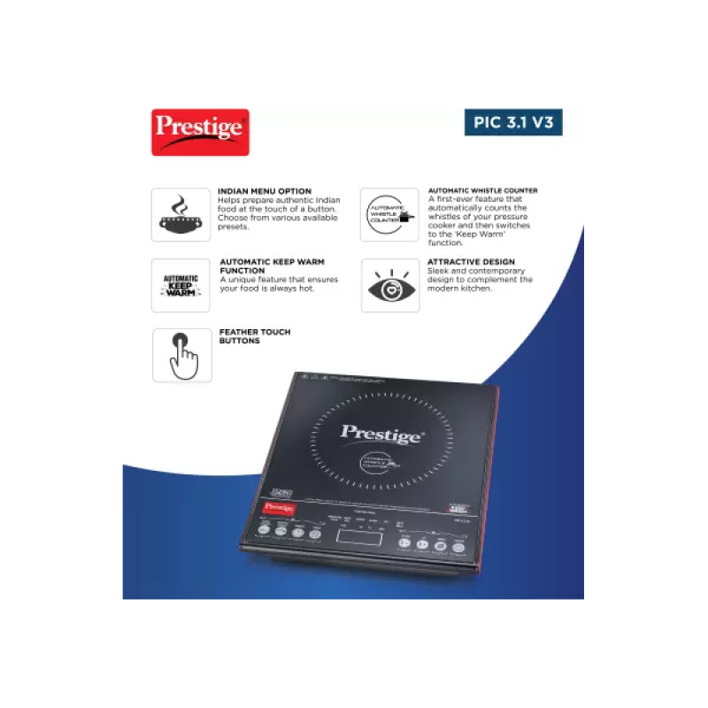 Prestige PIC 3.1 V3 Indian Menu Options Induction Cooktop | 2000 W Prestige PIC 3.1 V3 Indian Menu Options Induction Cooktop | 2000 W