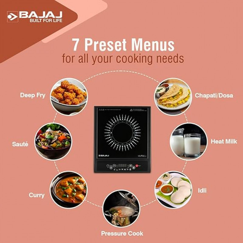 Bajaj Splendid 120TS Induction Cooktop With Tact Switch Stove | 1200 Watts | Digital Led Display | Black & White Bajaj Splendid 120TS Induction Cooktop With Tact Switch Stove | 1200 Watts | Digital Led Display | Black & White