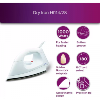 PHILIPS Dry Iron | 1000 W | White | HI114 PHILIPS Dry Iron | 1000 W | White | HI114