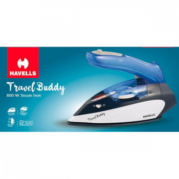 Havells Plastic Travel Buddy Steam Iron | 800 W | Blue & Grey