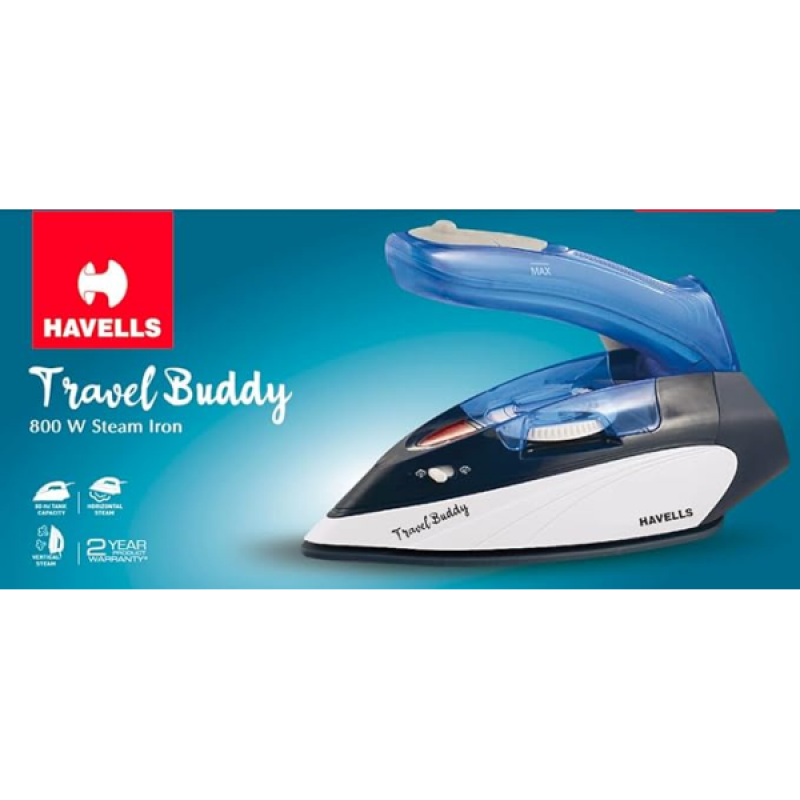 Havells Plastic Travel Buddy Steam Iron | 800 W | Blue & Grey Havells Plastic Travel Buddy Steam Iron | 800 W | Blue & Grey