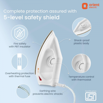 Orient Electric FabriSmooth Dry Iron | 1000 W | White Orient Electric FabriSmooth Dry Iron | 1000 W | White