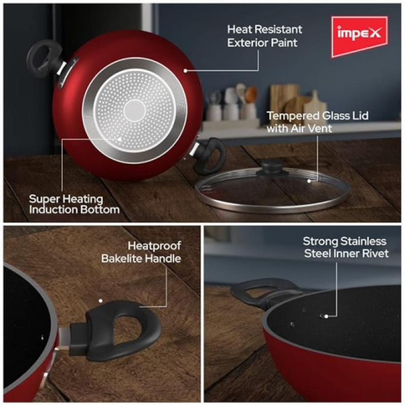 Impex Premium Induction Base Non Stick Aluminium Kadai Pan | IKP-2780 Impex Premium Induction Base Non Stick Aluminium Kadai Pan | IKP-2780