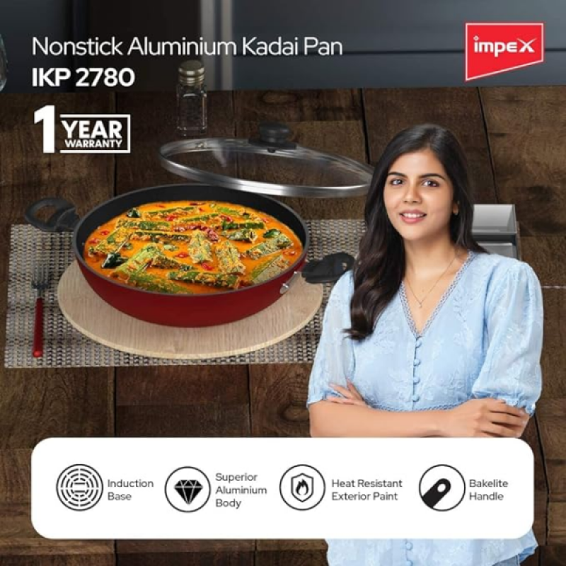 Impex Premium Induction Base Non Stick Aluminium Kadai Pan | IKP-2780 Impex Premium Induction Base Non Stick Aluminium Kadai Pan | IKP-2780