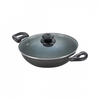 Prestige Omega Deluxe Non-Stick Kadhai | 2.4 litres | Black | Induction Base | Non-Stick Granite Finish | Scratch Resistant | Dishwasher Safe | Metal Spoon Friendly