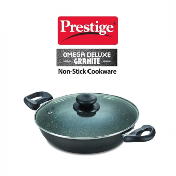Prestige Omega Deluxe Non-Stick Kadhai | 2.4 litres | Black | Induction Base | Non-Stick Granite Finish | Scratch Resistant | Dishwasher Safe | Metal Spoon Friendly